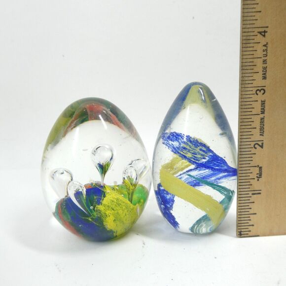 Art Glass Paperweights Lot of 8 Egg Sphere Swirl Bubbles Colorful - Picture 4 of 5